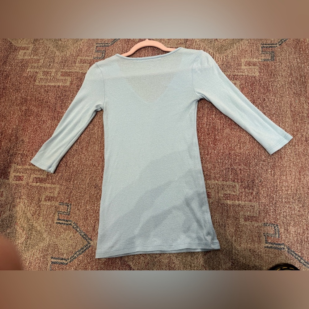 Micheal Stars vintage The original tee v neck 3/4 sleeve one size light blue - Picture 8 of 10
